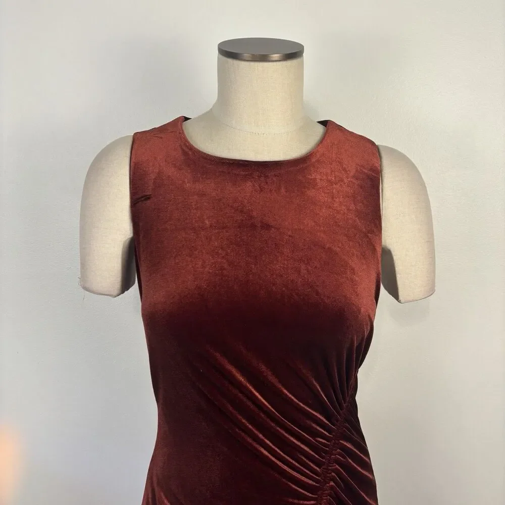 Taylor Womens 8 Velvet Sheath Midi Sleeveless Dress in Brown Copper - Picture 3 of 6